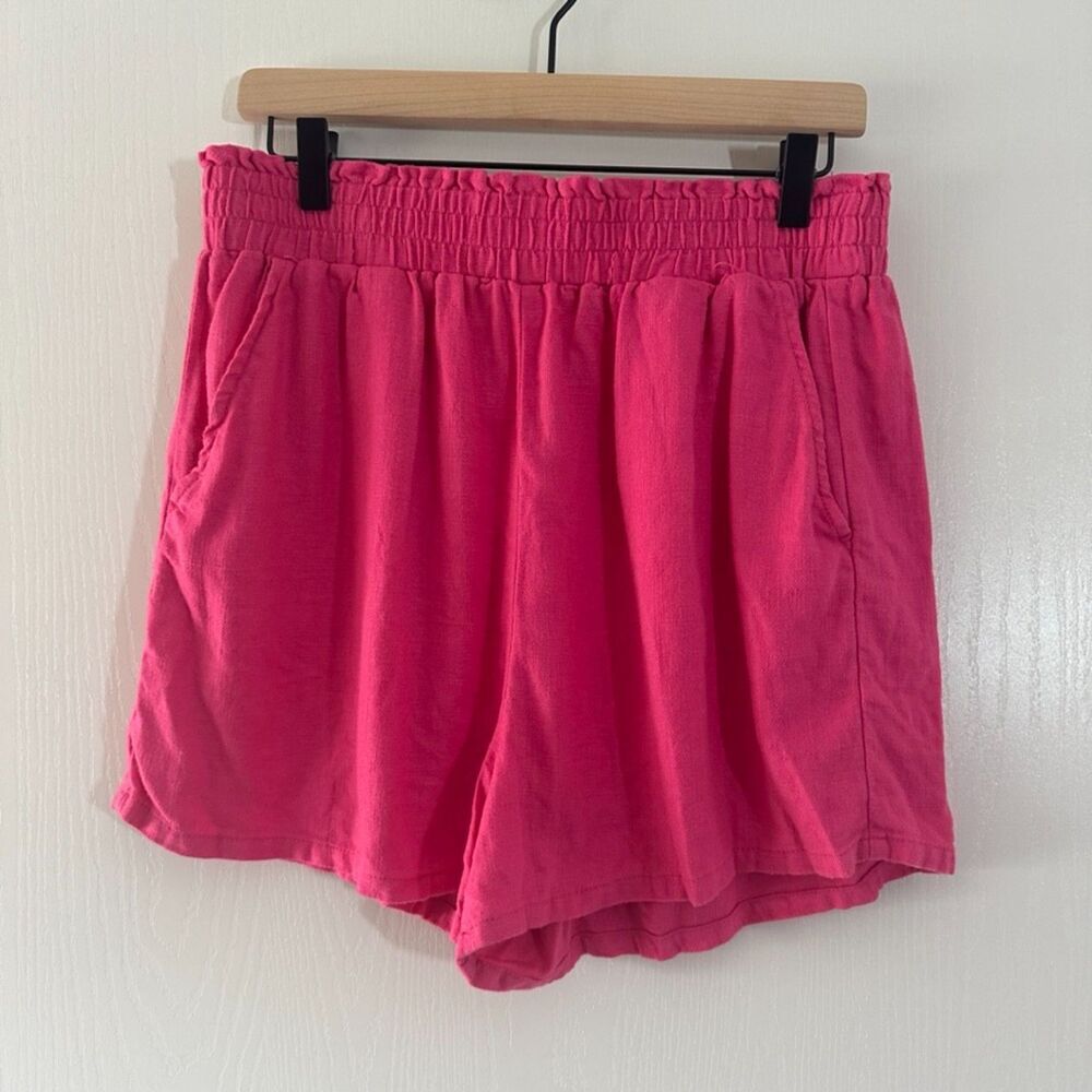 BLANK NYC Womens Linen Blend Elastic Waist Shorts Loose Baggy‎ Barbie Pink Sz L